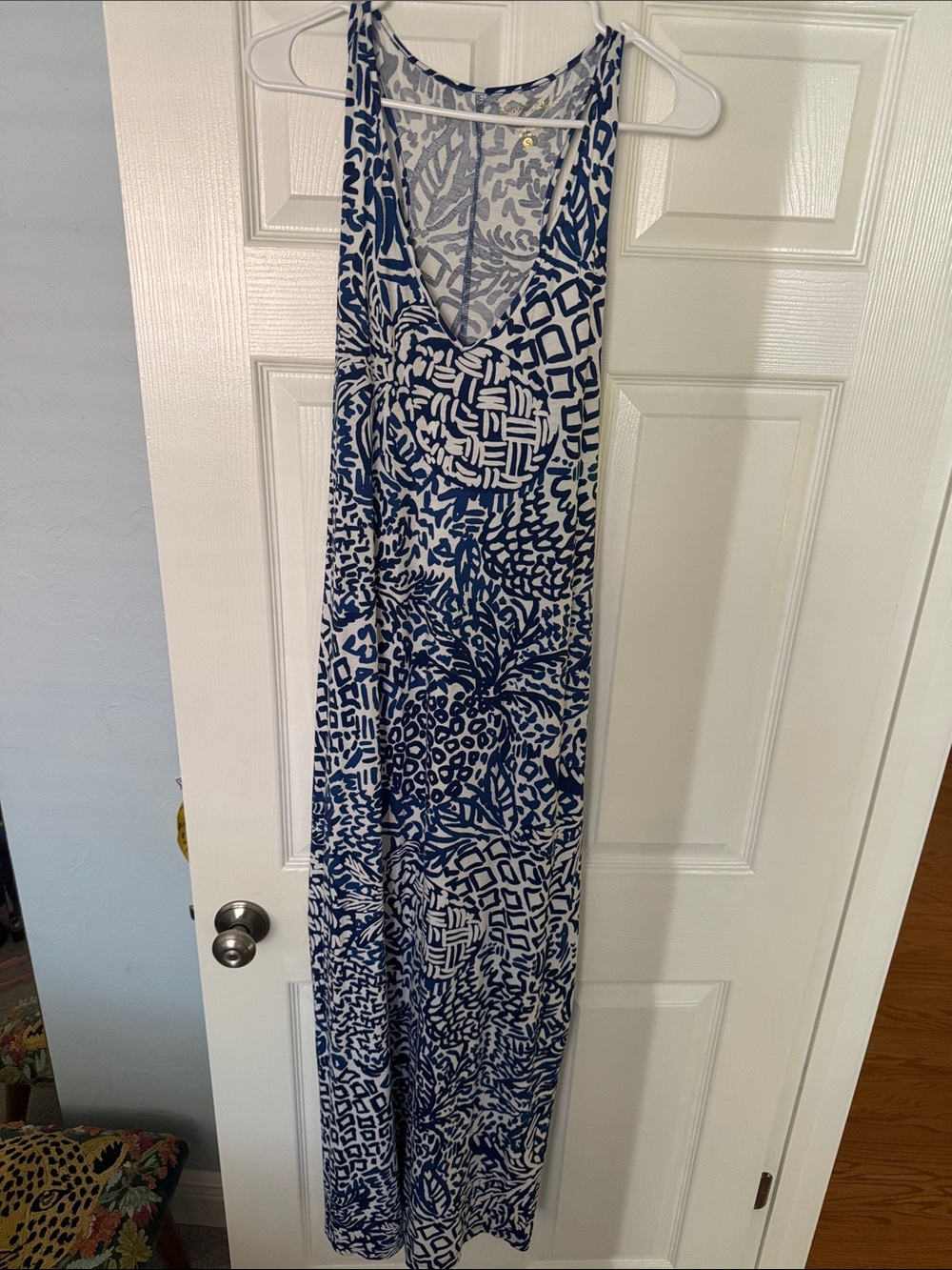 Karen Kane Navy and White Patterned Maxi Dress
